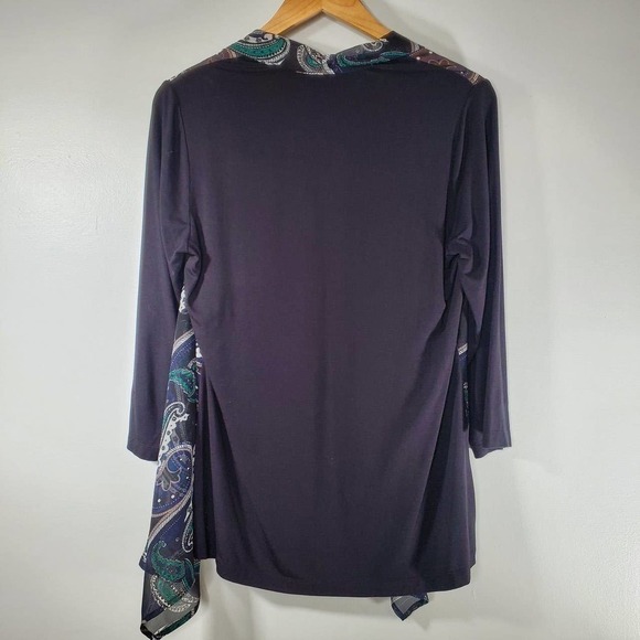 Chico's Draped Open Front Paisley Print Cardigan Black Size 1 / Medium - Picture 3 of 7